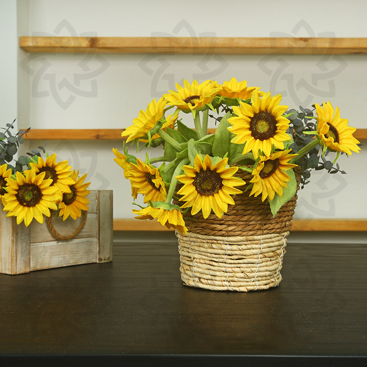 Venta al por mayor de flores artificiales de tallo de girasol de tacto Real a granel de 12 "