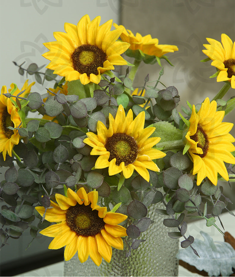 Venta al por mayor de flores artificiales de tallo de girasol de tacto Real a granel de 12 "