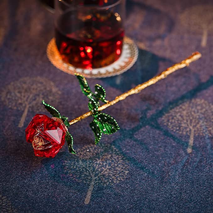 Cadeaux exclusifs en vrac de roses en cristal de 10 pouces avec vase en verre en gros 