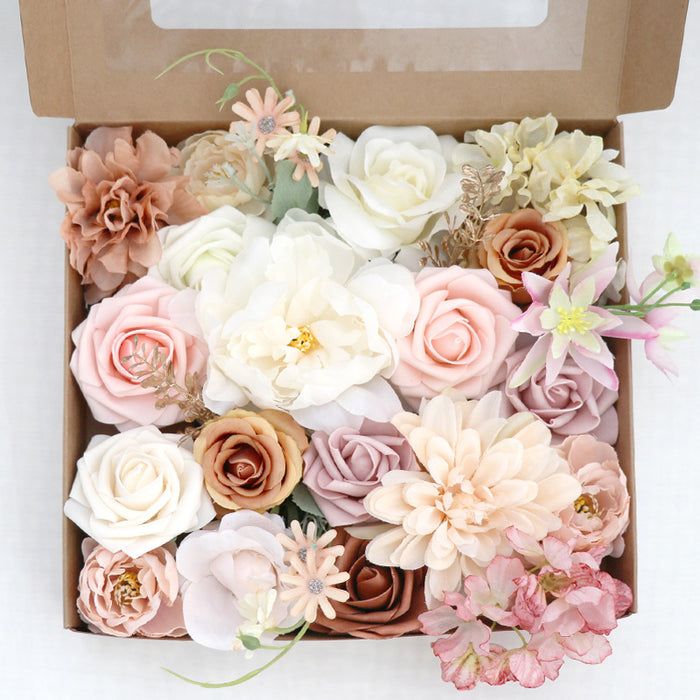 Conjunto de caja de ramos de flores artificiales rosas a granel para bricolaje al por mayor 