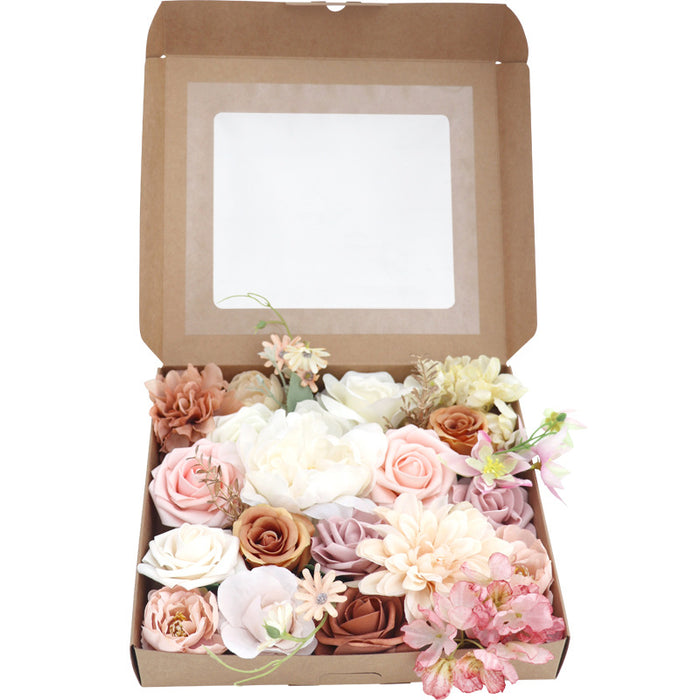 Conjunto de caja de ramos de flores artificiales rosas a granel para bricolaje al por mayor 