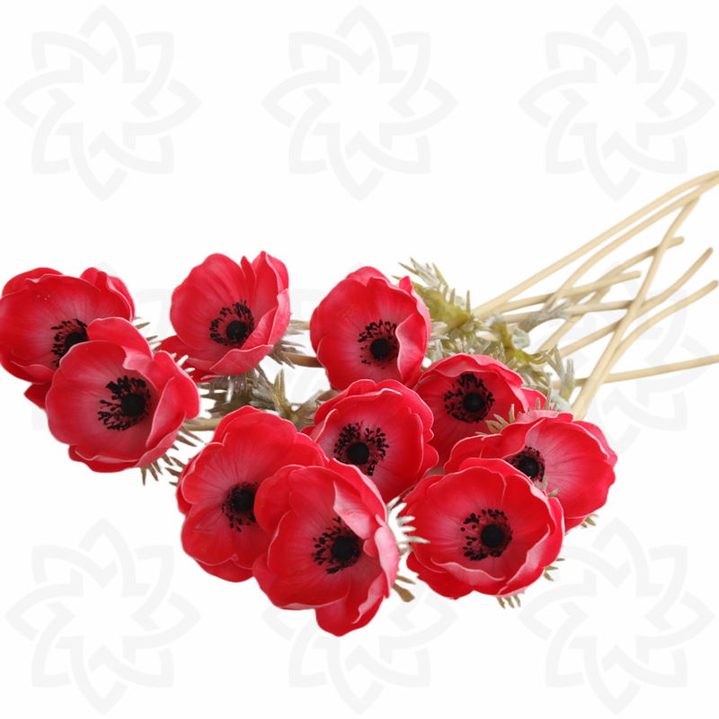 Paquete a granel de 9 piezas de 17 "Anemone Spray Stems Real Touch Flores artificiales al por mayor