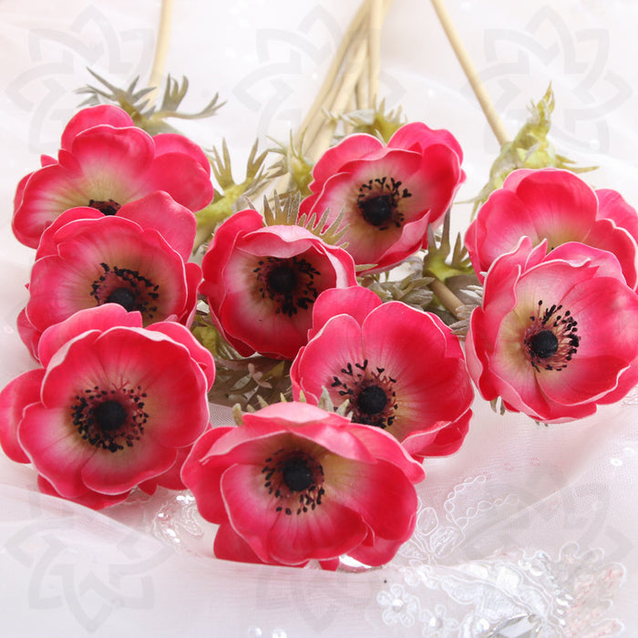 Paquete a granel de 9 piezas de 17 "Anemone Spray Stems Real Touch Flores artificiales al por mayor
