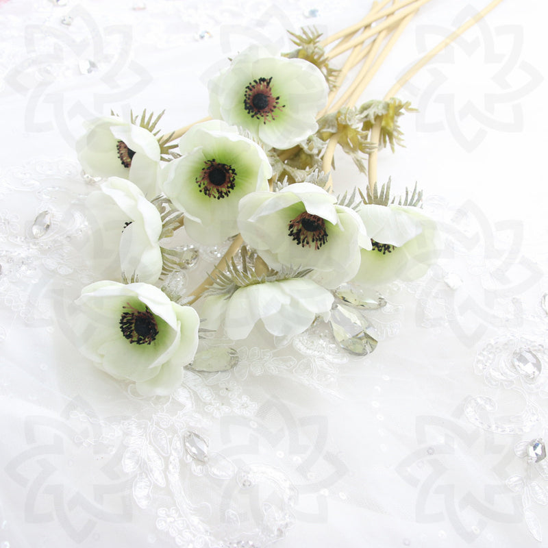 Paquete a granel de 9 piezas de 17 "Anemone Spray Stems Real Touch Flores artificiales al por mayor