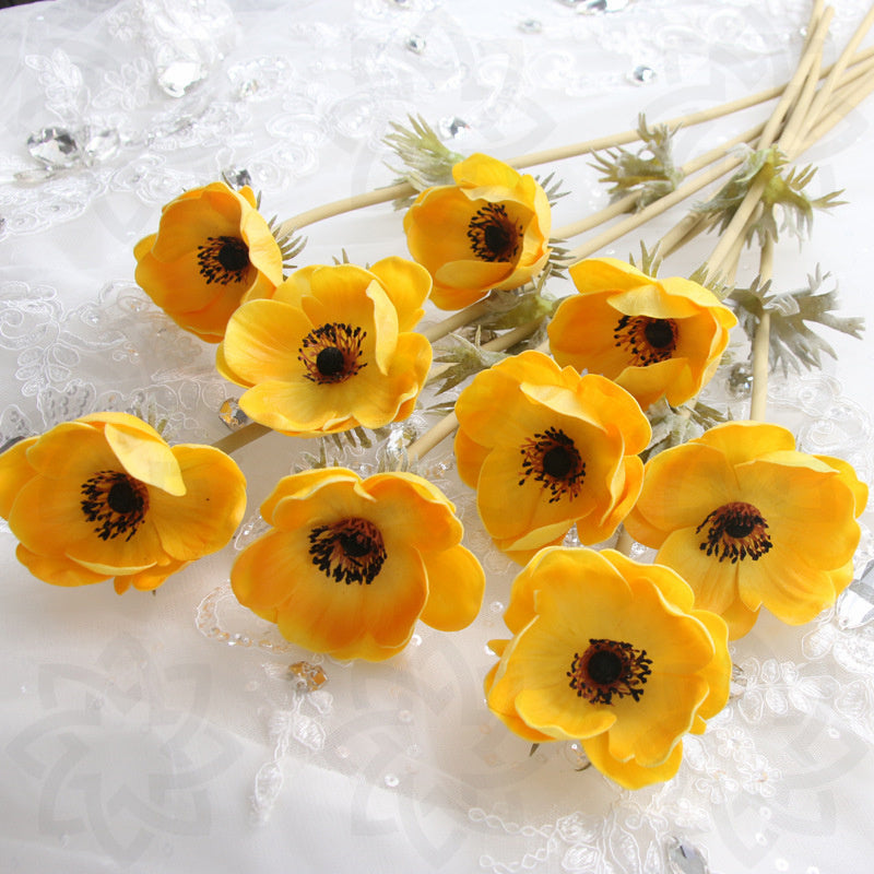 Paquete a granel de 9 piezas de 17 "Anemone Spray Stems Real Touch Flores artificiales al por mayor