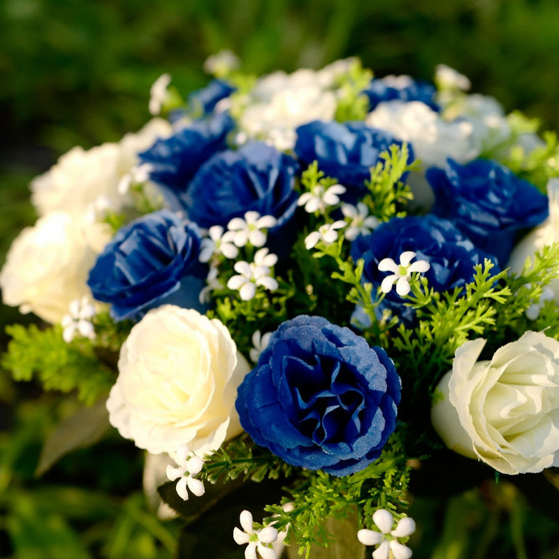 Bulk Exclusive 22 Colors Cemetery Flowers Roses Bush Bouquets in Vase Artificial Flowers for Graves and Memorials Arrangements Wholesale