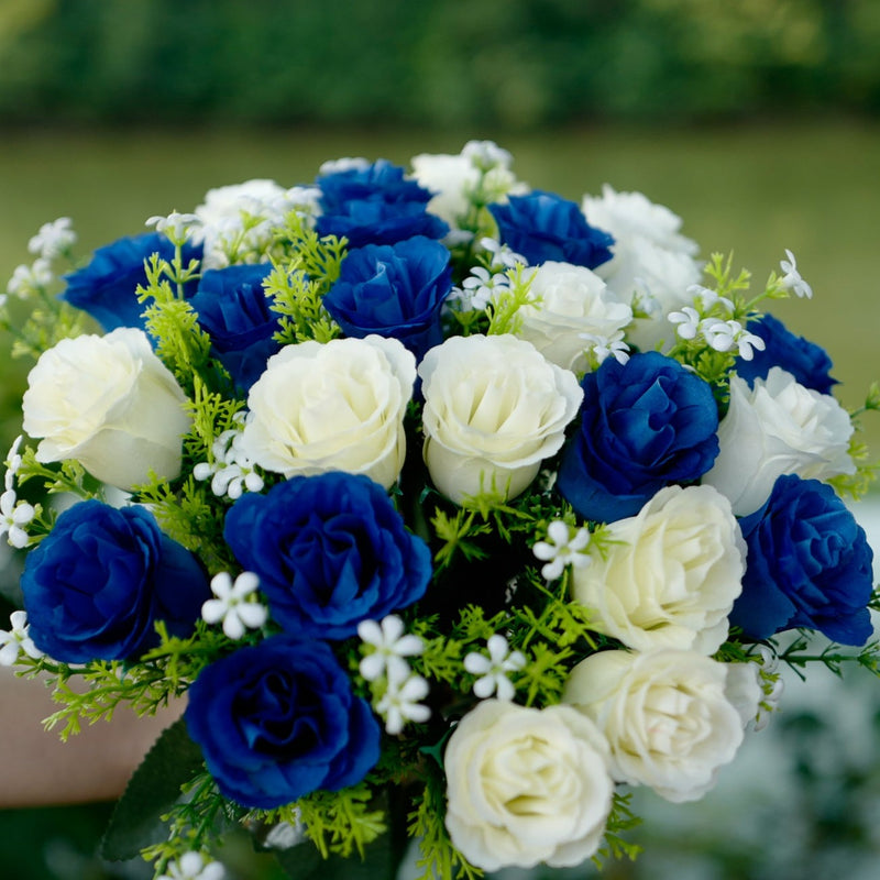 Bulk Exclusive 22 Colors Cemetery Flowers Roses Bush Bouquets in Vase Artificial Flowers for Graves and Memorials Arrangements Wholesale