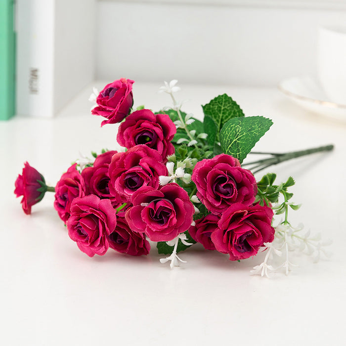 Venta al por mayor de arreglos florales de seda artificial de rosal de 11 "a granel 