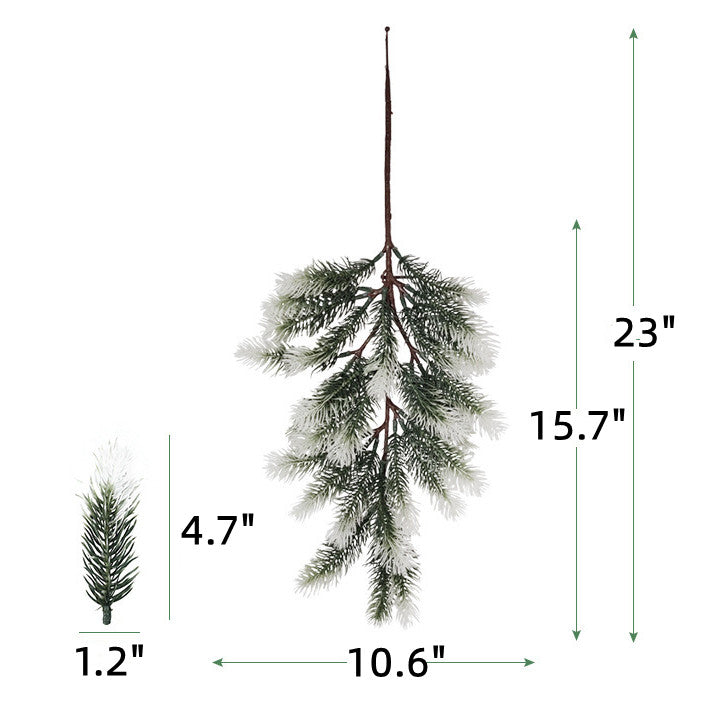 Aiguilles de pin artificielles enneigées en vrac, branches de verdure de Noël, tiges en gros