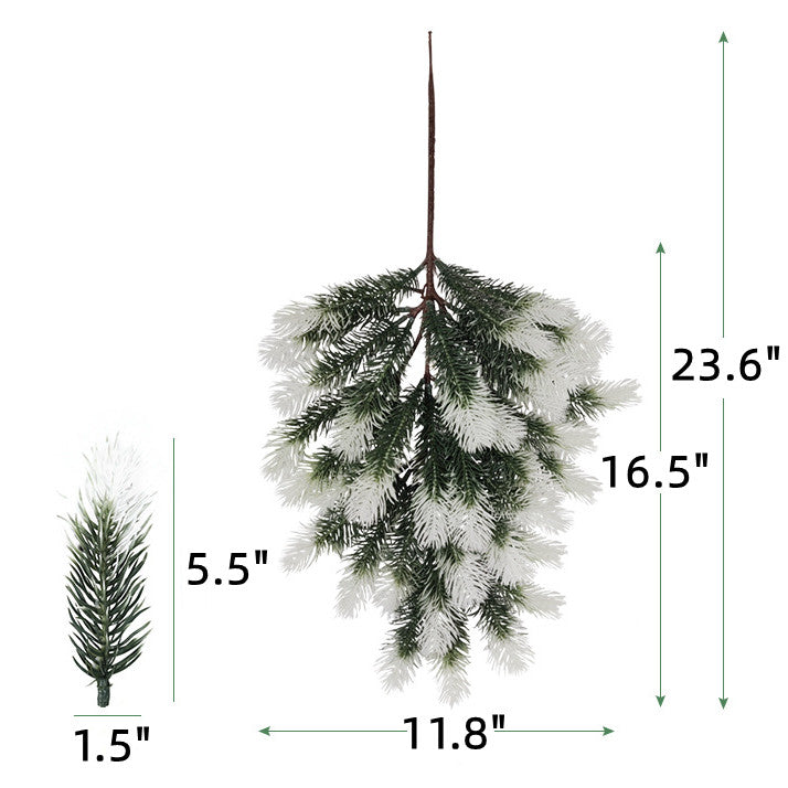 Aiguilles de pin artificielles enneigées en vrac, branches de verdure de Noël, tiges en gros