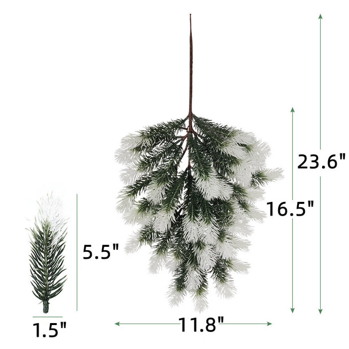 Agujas de pino artificial nevadas a granel, tallos de ramas verdes navideñas al por mayor