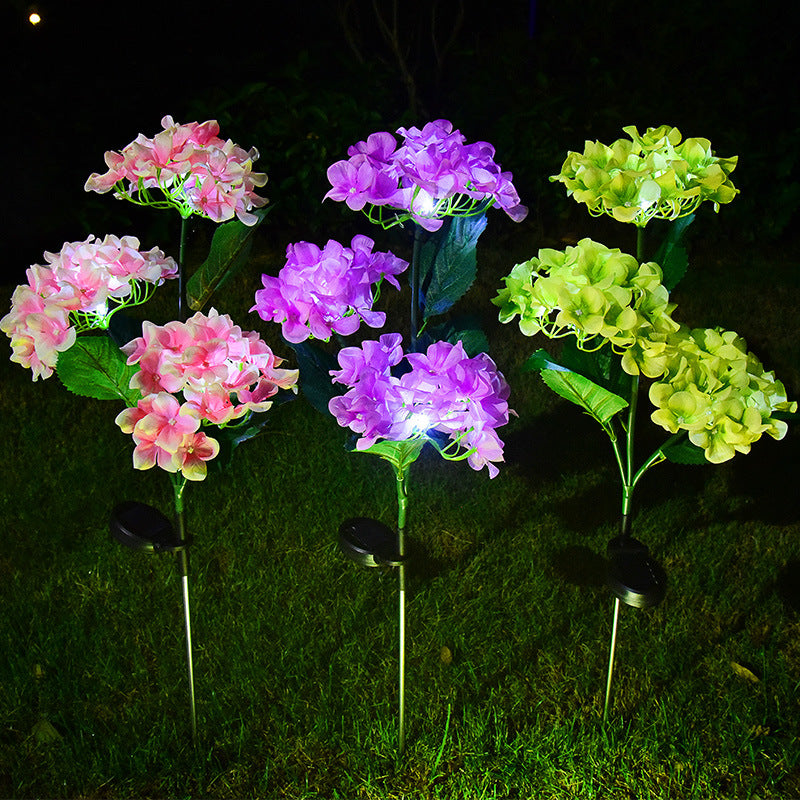 Fleur d'hortensia artificielle d'extérieur solaire en vrac de 29 pouces avec ampoules lumineuses en gros 