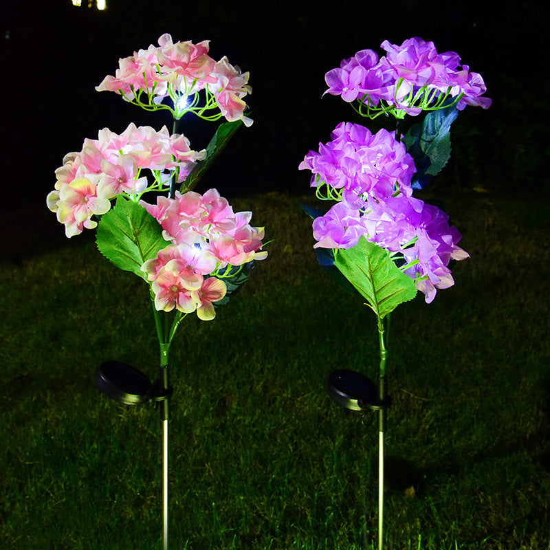 Fleur d'hortensia artificielle d'extérieur solaire en vrac de 29 pouces avec ampoules lumineuses en gros 