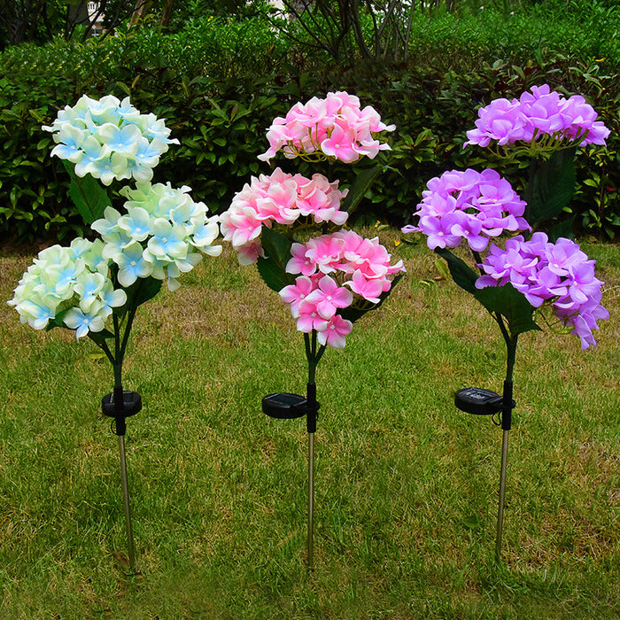 Hortensia artificial de flor solar para exteriores de 29" con bombillas 