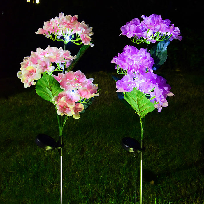 Hortensia artificial de flor solar para exteriores de 29" con bombillas 