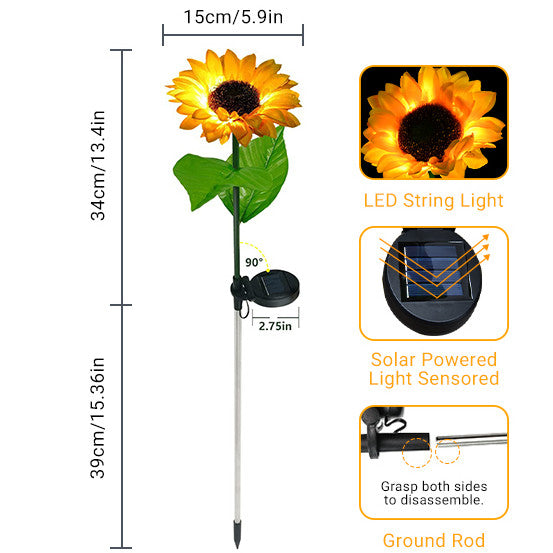 26" Solar Sunflower Lights Outdoor Event Garden Decoration
