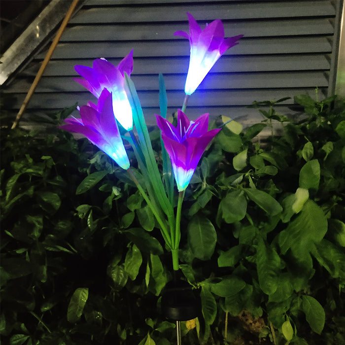 Lirio de imitación de flor solar para exteriores de 27 "a granel con luces de bombilla al por mayor 