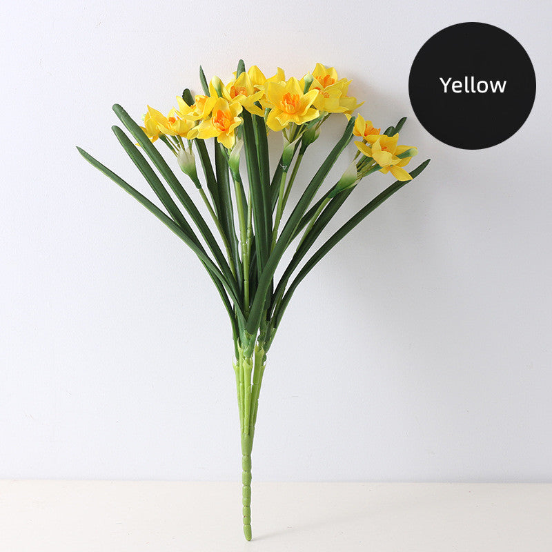 Bouquet de narcisses artificiels en soie, 23 pouces, fleur de naissance de décembre, vente en gros