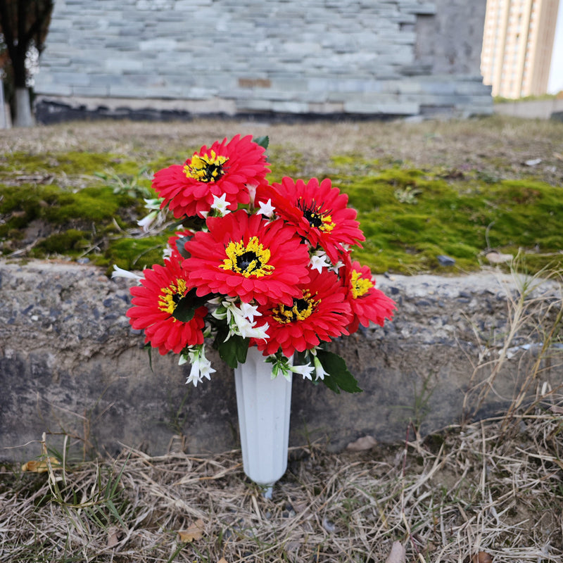 Bulk Exclusive Cemetery Flowers Mum Bush Bouquets in Vase Artificial Flowers for Graves and Memorials Arrangements Wholesale