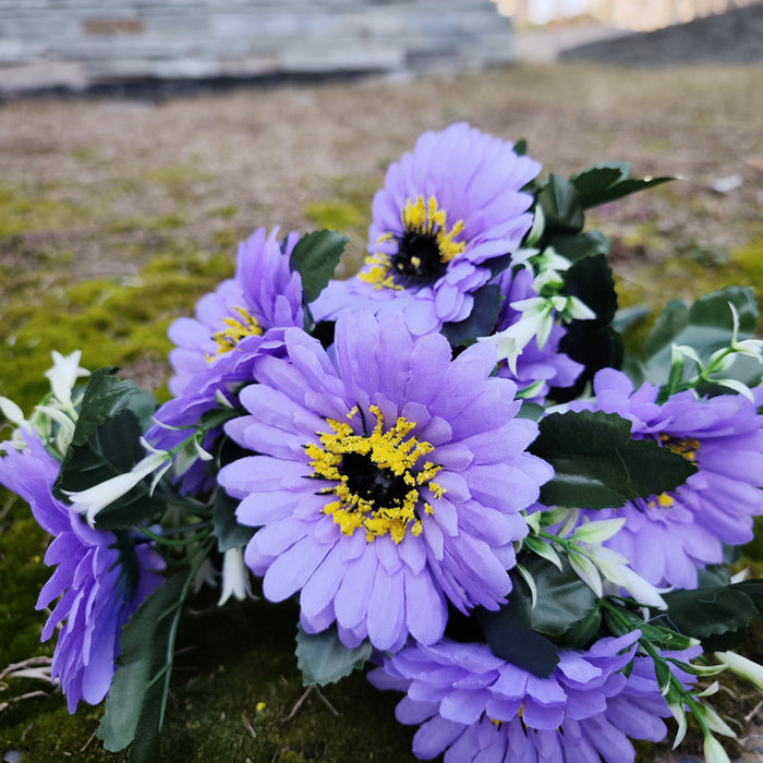 Bulk Exclusive Cemetery Flowers Mum Bush Bouquets in Vase Artificial Flowers for Graves and Memorials Arrangements Wholesale