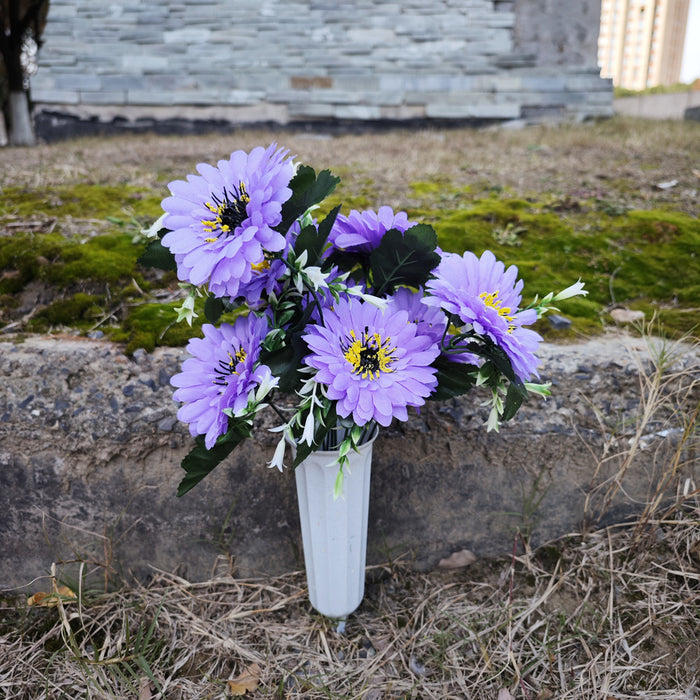 Bulk Exclusive Cemetery Flowers Mum Bush Bouquets in Vase Artificial Flowers for Graves and Memorials Arrangements Wholesale