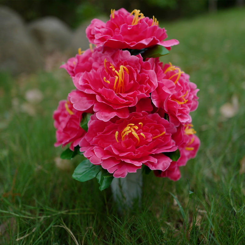Bulk Cemetery Flowers Large Peony Bush Bouquets in Vase Artificial Flowers for Graves and Memorials Arrangements Wholesale