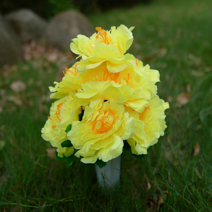 Flores de cementerio artificiales florales de simpatía a granel, peonías grandes en jarrón, venta al por mayor 