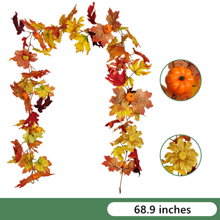 Guirnalda colgante de vid de Acción de Gracias hojas de arce con guirnalda de otoño artificial de girasol
