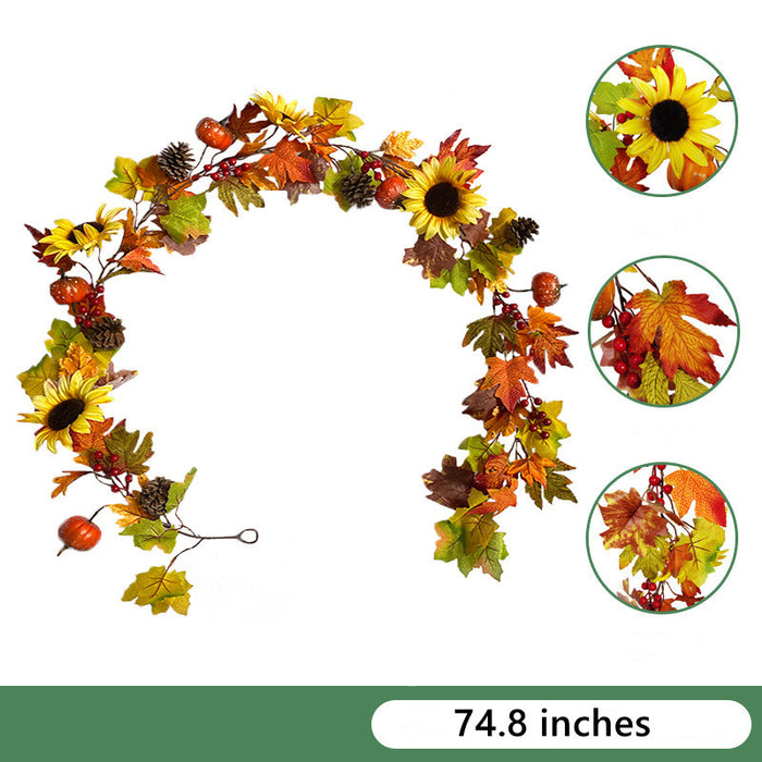 Guirnalda colgante de vid de Acción de Gracias hojas de arce con guirnalda de otoño artificial de girasol
