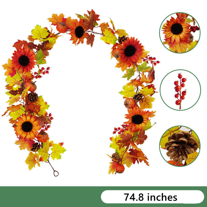 Thanksgiving Hanging Vine Garland Maple Leaves with Sunflower Artificial Autumn Garland