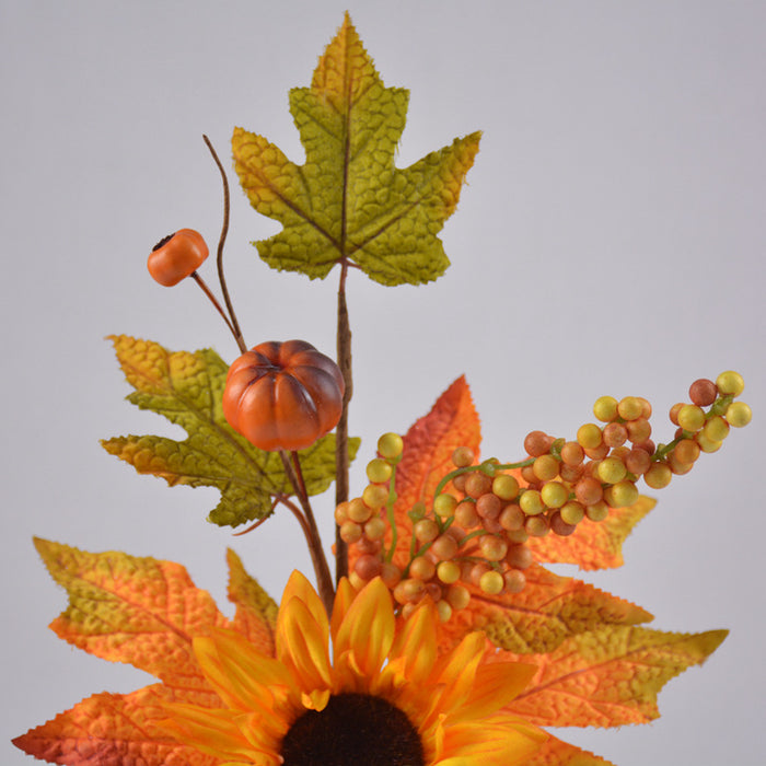 Hoja de arce de girasol con tallos de bayas, hojas de arce de girasol artificiales de otoño a granel, venta al por mayor 