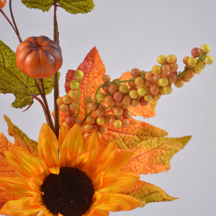Hoja de arce de girasol con tallos de bayas, hojas de arce de girasol artificiales de otoño a granel, venta al por mayor 