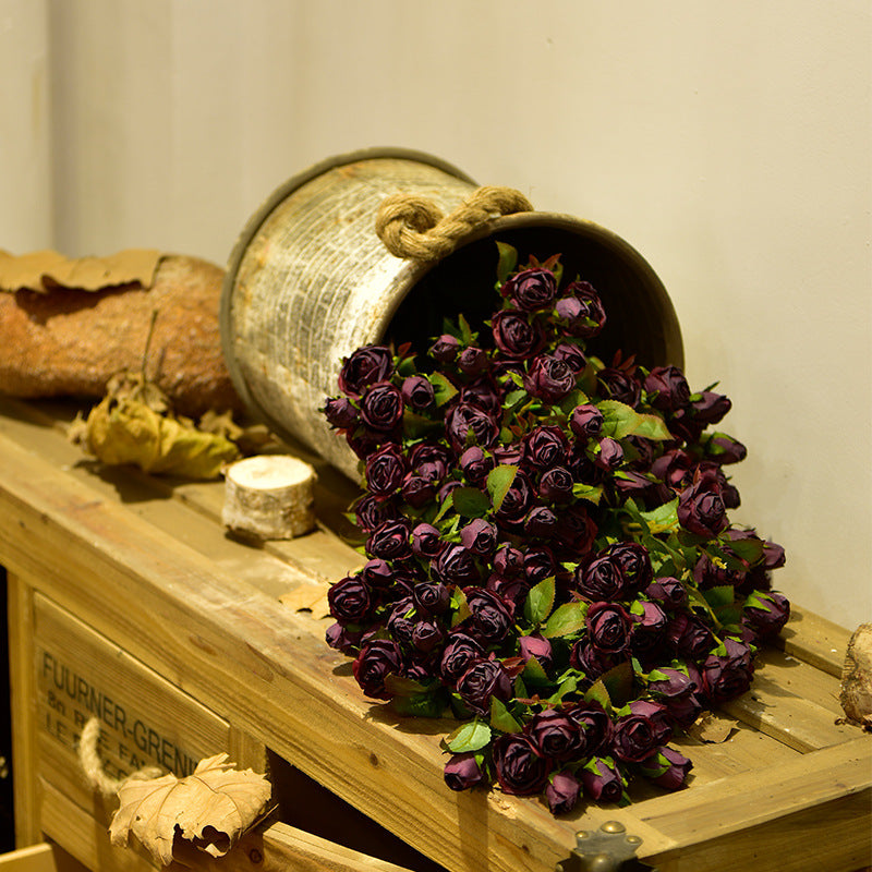 A granel 16 "tallos de rosas quemadas flores de seda artificiales al por mayor 