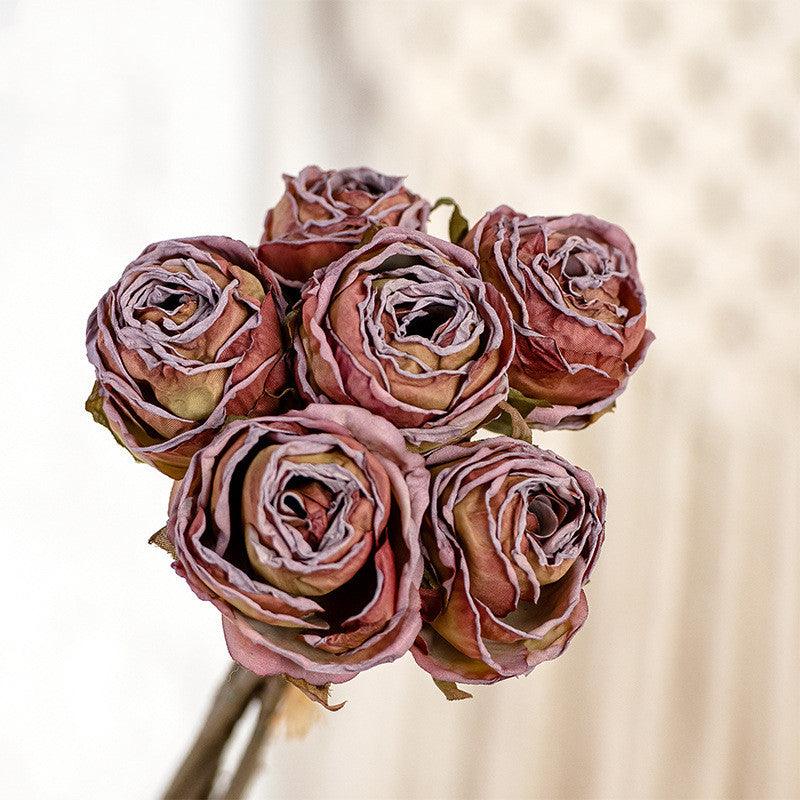 1 Bundle 12 Inch Vintage Artificial Roses American Burnt Edge Bouquet - Artificialmerch