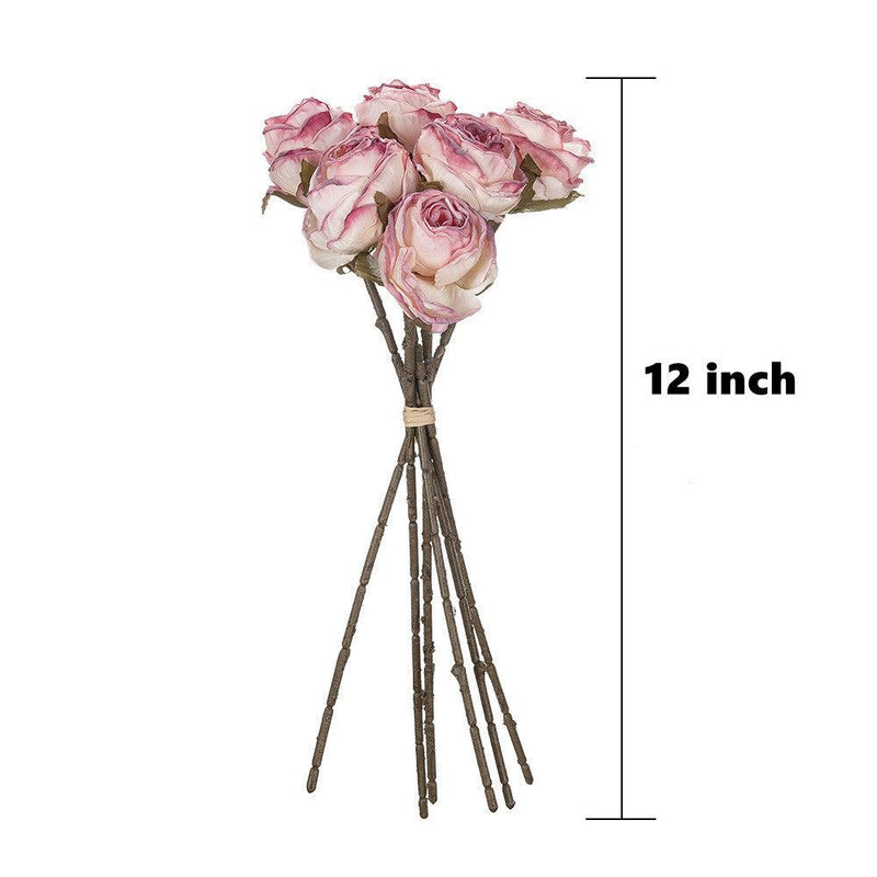 1 Bundle 12 Inch Vintage Artificial Roses American Burnt Edge Bouquet - Artificialmerch
