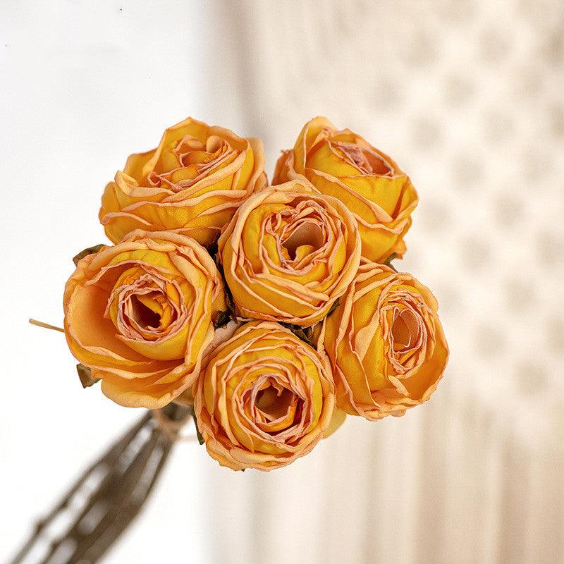 1 Bundle 12 Inch Vintage Artificial Roses American Burnt Edge Bouquet - Artificialmerch
