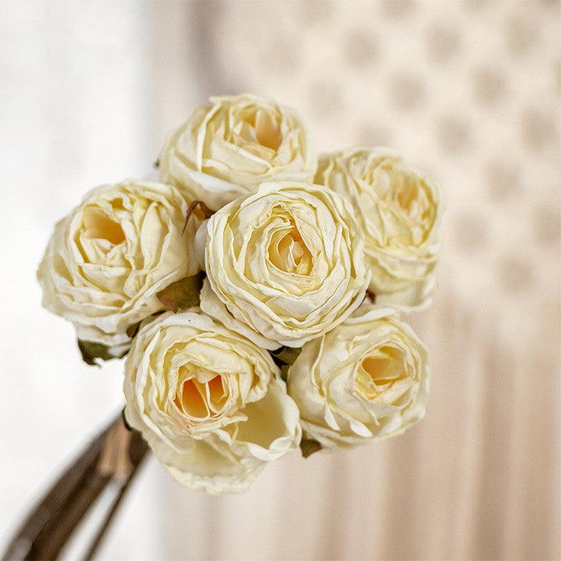 1 Bundle 12 Inch Vintage Artificial Roses American Burnt Edge Bouquet - Artificialmerch