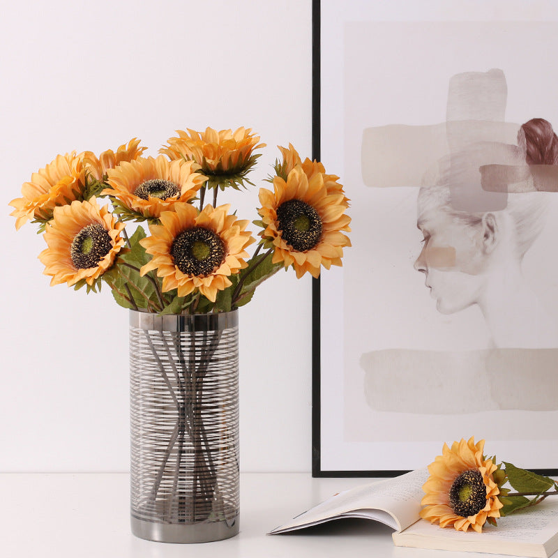 Bulk 17" Retro Sunflowers Stems Vintage Silk Flowers Wholesale