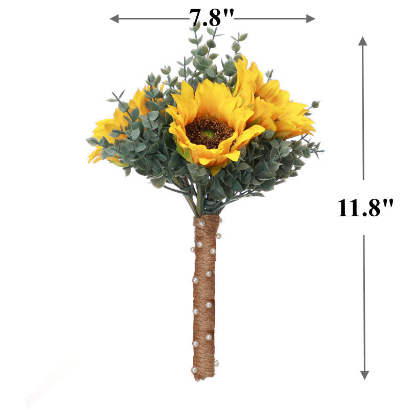 Bouquet de demoiselle d'honneur de tournesol en vrac 7" Bouquet de mariage artificiel en gros 