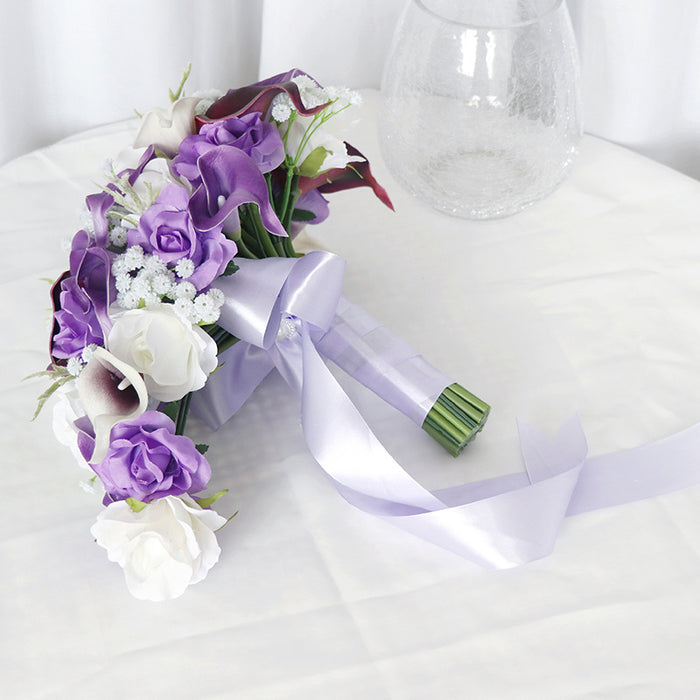 Bulk Calla Lily Baby Breath Cascading Bridal Bouquet White and Purple Burgundy Wedding Bouquets Wholesale