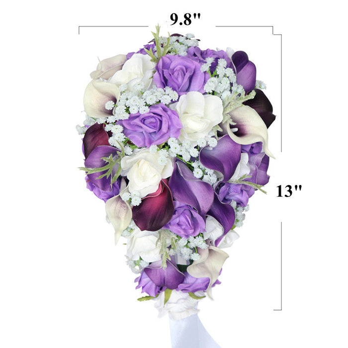 Bulk Calla Lily Baby Breath Cascading Bridal Bouquet White and Purple Burgundy Wedding Bouquets Wholesale