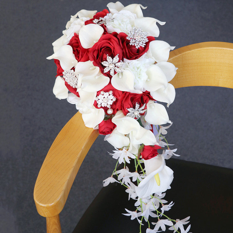 Bulk 9" Calla Lily Rose Cascading Wedding Bouquet with Crystals Wholesale