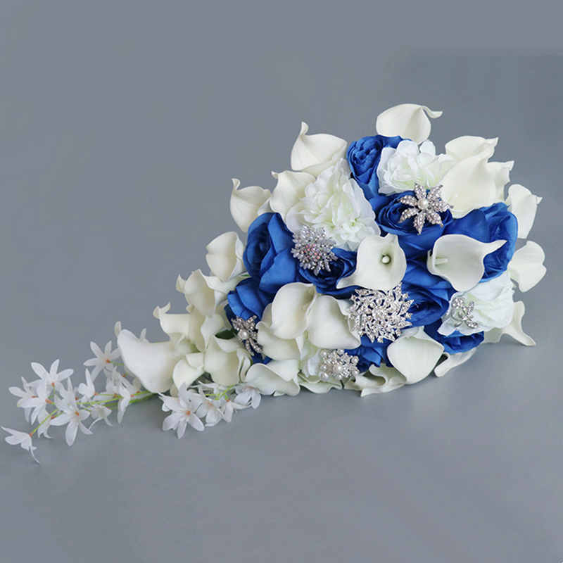 Bulk 9" Calla Lily Rose Cascading Wedding Bouquet with Crystals Wholesale