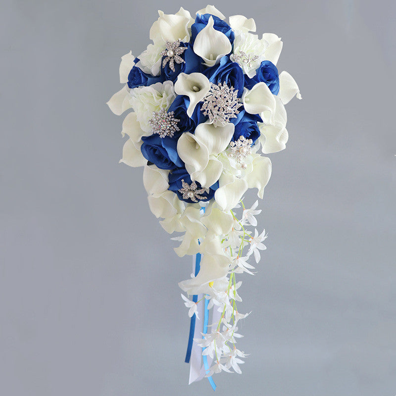 Bulk 9" Calla Lily Rose Cascading Wedding Bouquet with Crystals Wholesale