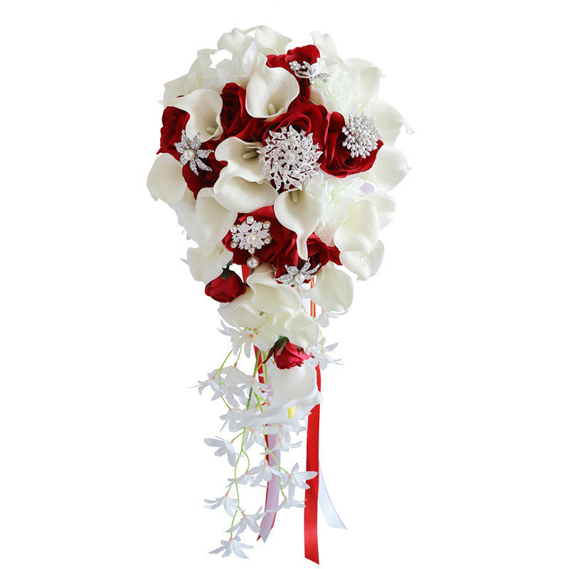 Bulk 9" Calla Lily Rose Cascading Wedding Bouquet with Crystals Wholesale
