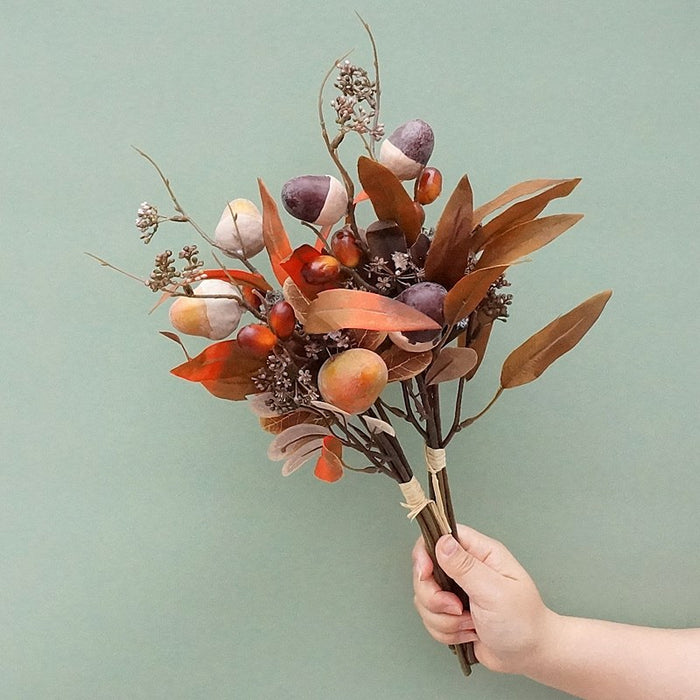 Bellota artificial a granel, ramo de otoño, flores de imitación, arbusto de follaje, venta al por mayor 