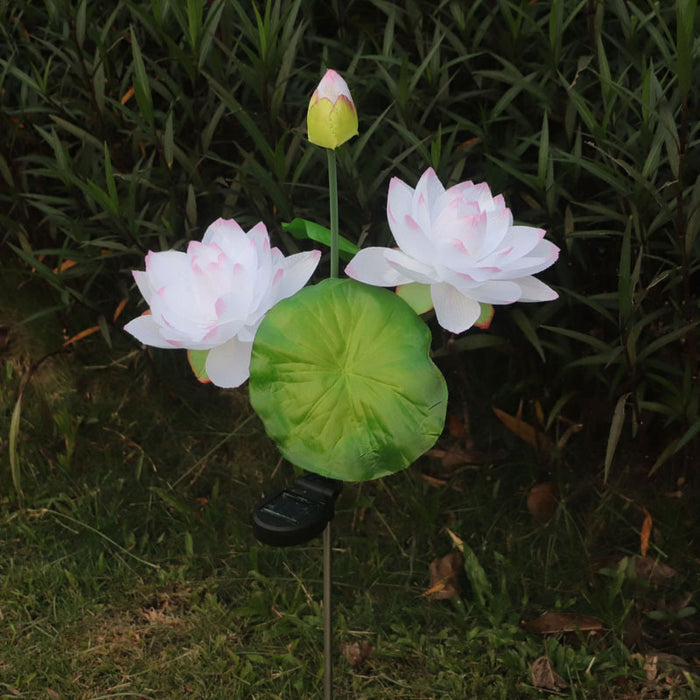 Lirio de agua de loto artificial Energía solar LED Lámpara insertada Jardín Decoración al aire libre 