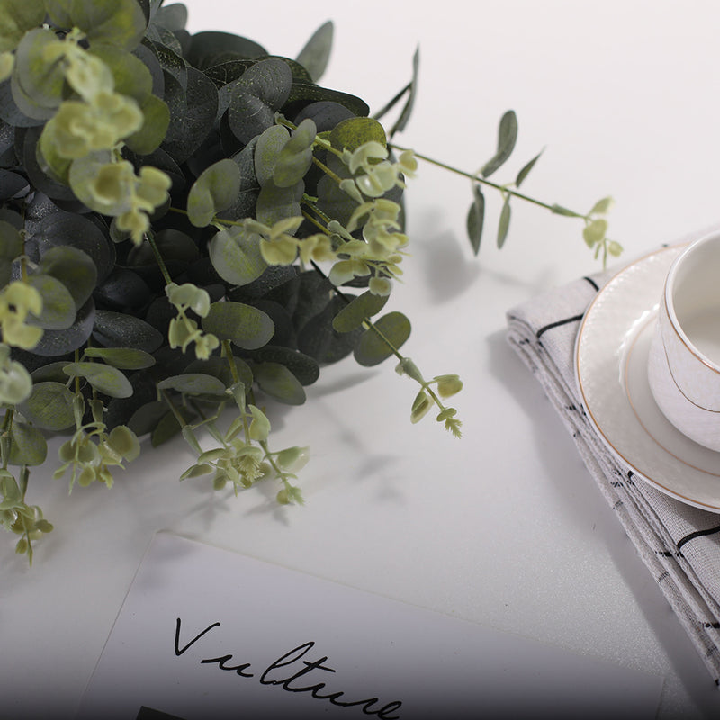 13" Artificial Eucalyptus Bush Four Twigs Silk Leaves Perfect for Bulk Arrangements