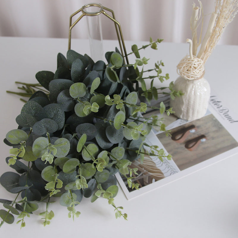 13" Artificial Eucalyptus Bush Four Twigs Silk Leaves Perfect for Bulk Arrangements