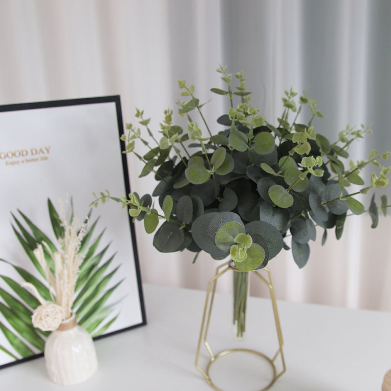13" Artificial Eucalyptus Bush Four Twigs Silk Leaves Perfect for Bulk Arrangements